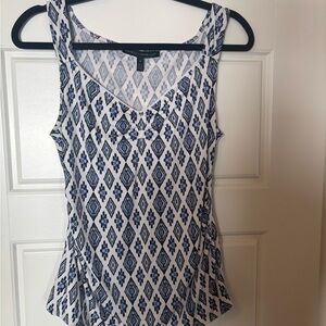 WHBM Blue and White Patterned Top